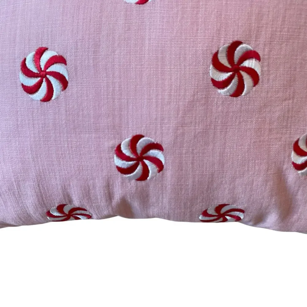 Pinkmas Peppermint Swirl Pillow 20x20 Embroidered Christmas Holiday Decor NEW
